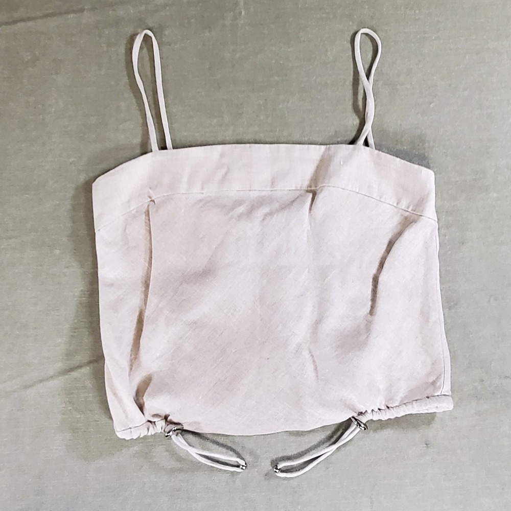 Animale Alfaiataria 100% Linen Cropped Cami Top Beige Drawstring Hem Brazil sz38